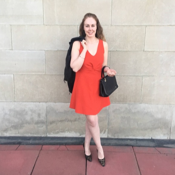 Liefsdottir (Anthropologie) Red Dropped Waist Twist Front Dress - Picture 6 of 7